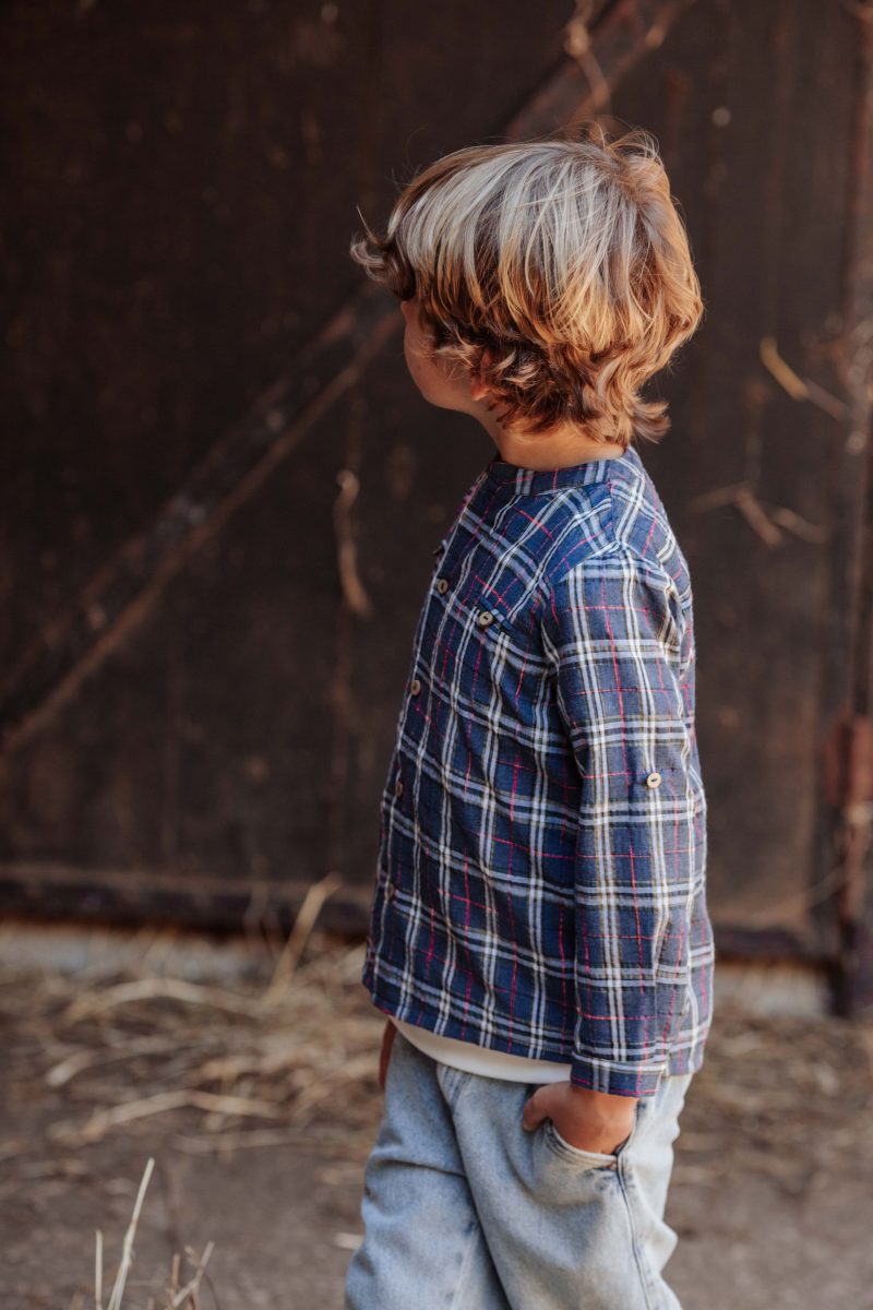 Camisa mao tartan azul