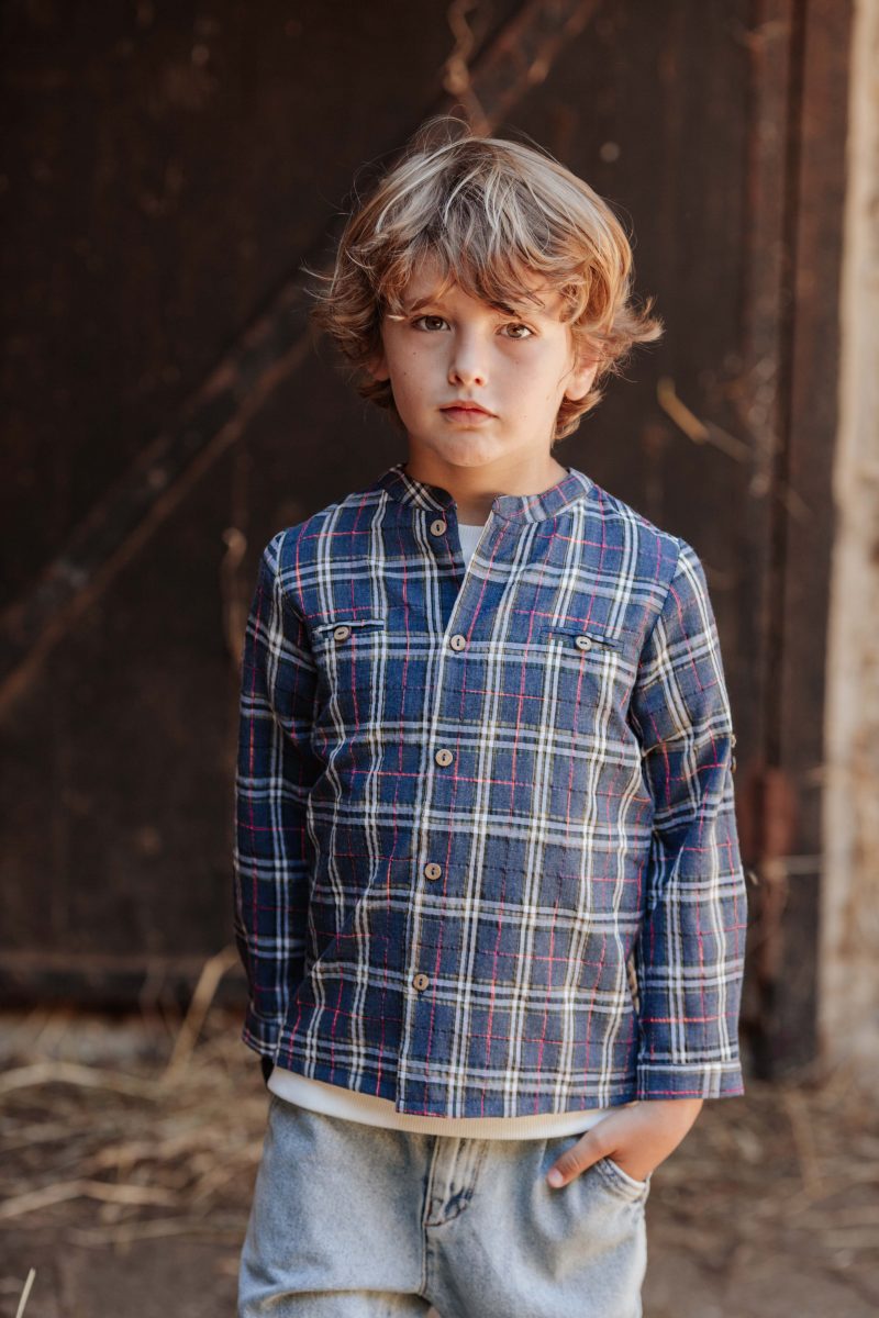 Camisa mao tartan azul