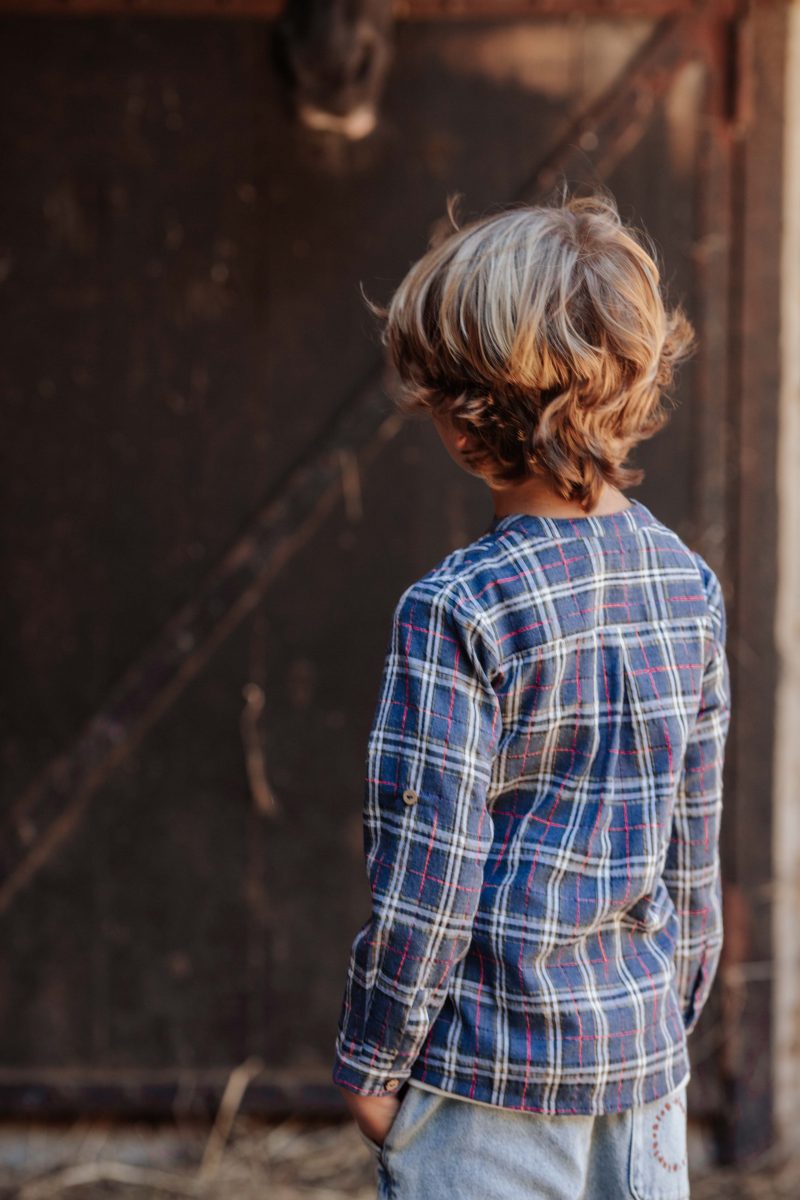 Camisa mao tartan azul