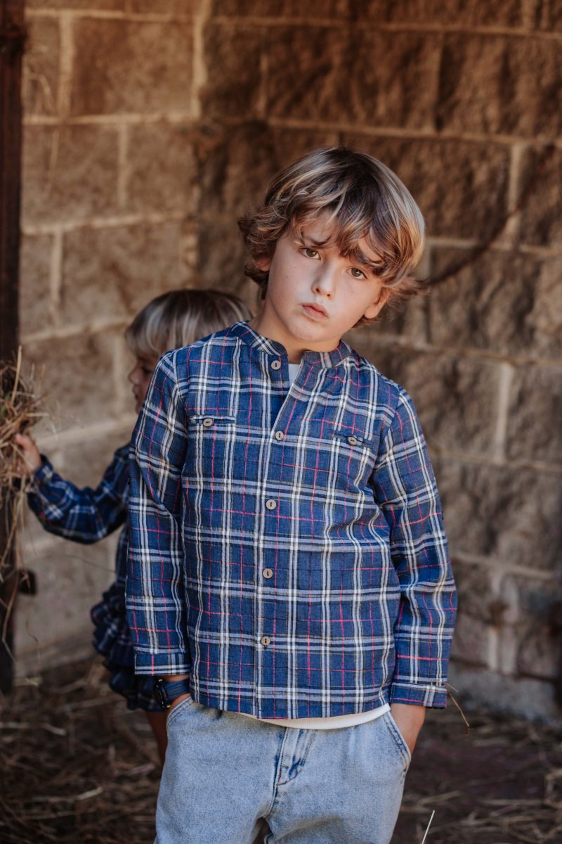 Camisa mao tartan azul