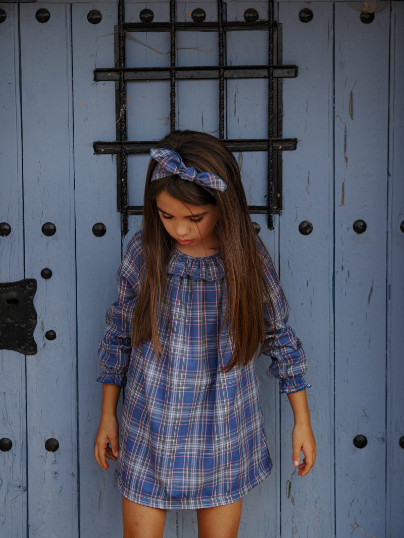 Vestido y braguita tartan azul y coral