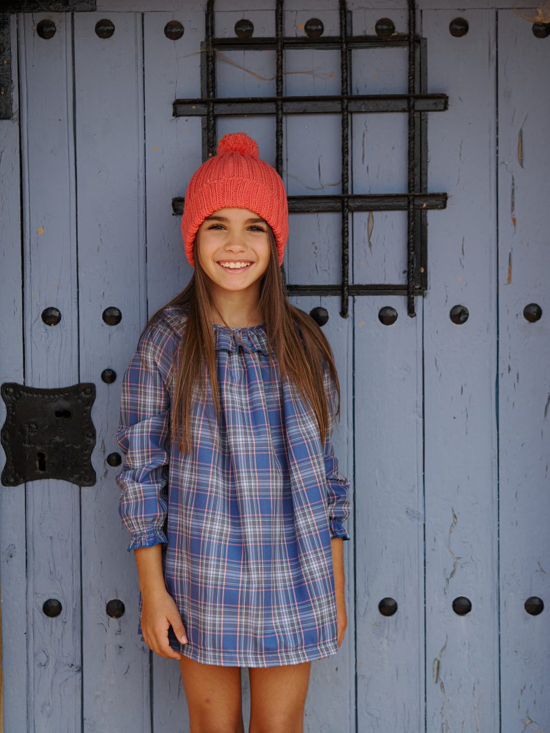 Vestido y braguita tartan azul y coral